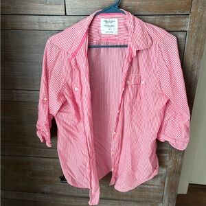 American Eagle Outfitters Pink Striped Casual Button Down Shirt